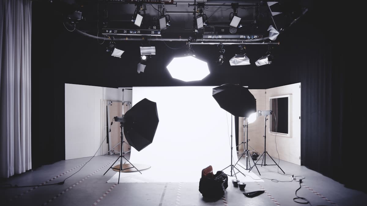 Photography studio setup with professional lighting