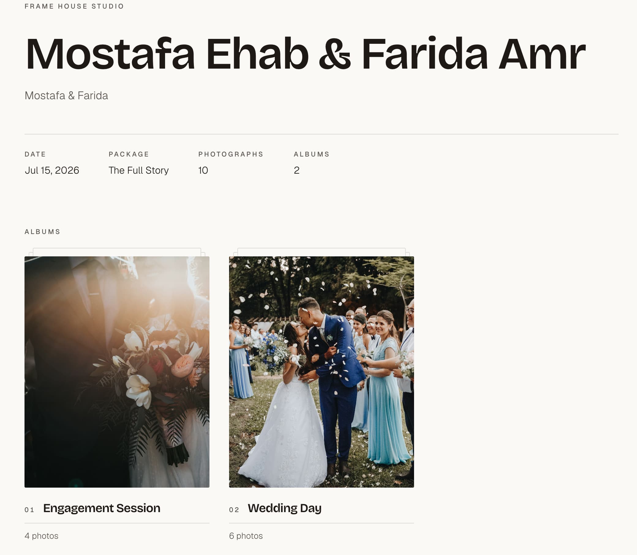 A client photo gallery in Lnsly with albums and a full-screen viewer